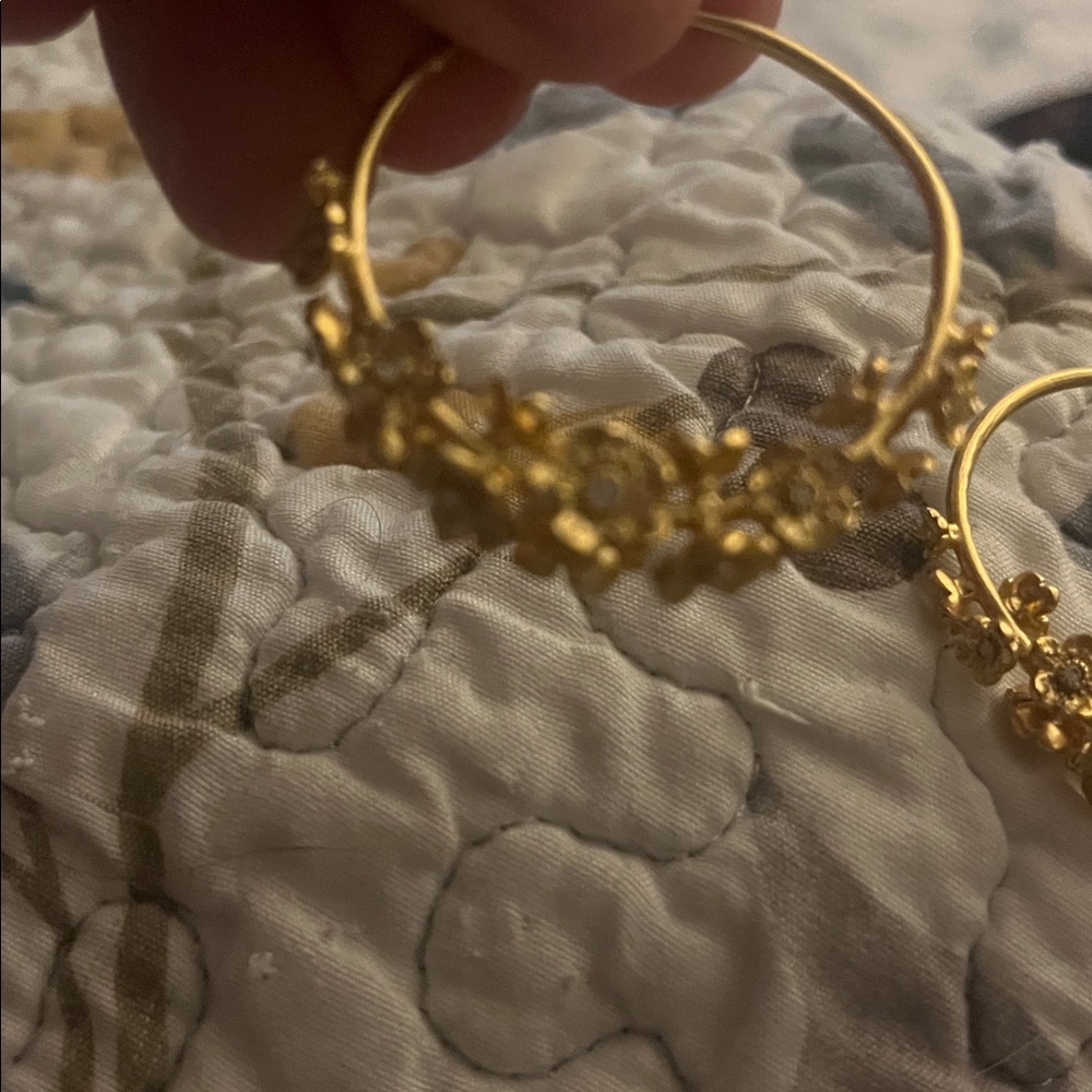 Gold Floral Hoop Earrings - Picture 2 of 2